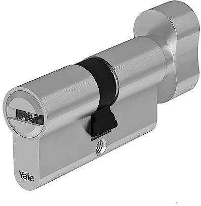 Yale Cilindro Europeo di massima sicurezza con pomolo per serratura YC204KD305005N1 Nichelato, 30/50mm, 5 Chiavi con pista Snake, 14 pin