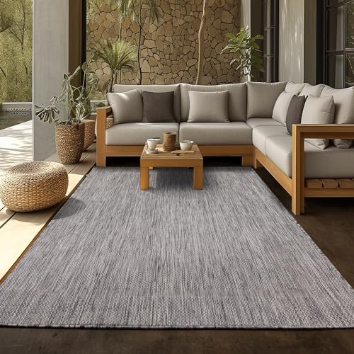 SIMPEX Outdoor Teppich Läufer 60x100 cm Grau Bordüre Design Flachgewebe Wetterfest Waschbar für Balkon Küche Flur Eingang