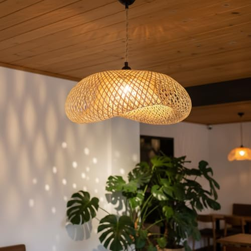 B·LED BARCELONA LED Lámpara colgante de mimbre Vimet Lite. Lámpara de techo artesanal Natural estilo Boho, portalámparas de Cuerda E27 para Isla Cocina, Salón, Comedor, Dormitorio