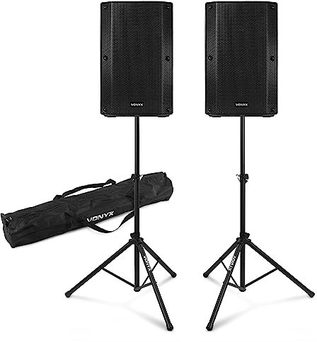 Vonyx Passive PA System Pair VSA10P 10-Inch 1000W Speakers with Tripod Stands and Carry Bag - Portable DJ Stage Audio Bundle