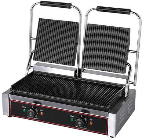 YOtat Pressa per Panini Commerciale Griglia per Panini Elettrica 220V 50-300 ℃ Controllo della Temperatura Regolabile Superficie Antiaderente Doppi Piatti Piani 3600W Tostapane per Cucina (A Doppia)