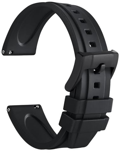 WOCCI 22mm Hevea Uhrenarmband für Herren, FKM Gummi Armband, Schnellverschluss, Schwarzer Schnalle (Schwarz)