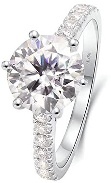 Lieson Verlobungsring Damen, Hochzeit Ring Damen Weißgold 585 14K Klassisch 6 Zinken Rund Moissanit mit 3ct Freundschaftsringe Weißgold Gr. 58 (18.5)