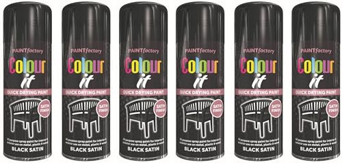 HitlineUK 6 X 400ML BLACK SPRAY PAINT FOR METAL WOOD FURNITURE PAINT SPRAY BLACK FURNITURE PAINT PLASTIC