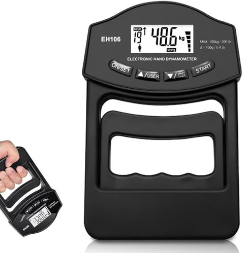 Manometro digitale, dinamometro manuale, 396lb/180 kg, intelligente e sensibile, Grip Strength Trainer di grande presa elettronica, con schermo LED, cavo di ricarica USB (nero)