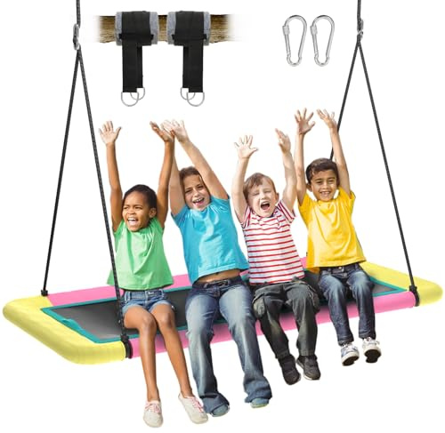 60'' Rectangle Platform Tree Swing for Kids and Adults, Giant Flying Swing with Adjustable Hanging Strap, Waterproof Textilene Fabric Tear & UV Resistant, Swings Set for Backyard Garden
