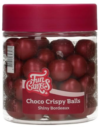FunCakes Choco Crispy Balls Shiny Bordeaux - Perles di Cioccolato, Ottime per decorare torte, cupcake, biscotti, crostate e molto altro - Decorazione per torte - 60g | Perle di Cioccolato Commestibili, Perfette per Decorare Torte, Cupcake, Biscotti, Dolci e Altro
