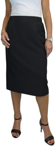 Paulo Due Falda Lápiz Forrada para Mujer con Cintura Parcialmente Elástica Debajo De La Rodilla, Falda De Oficina Negro 38-52 (48)