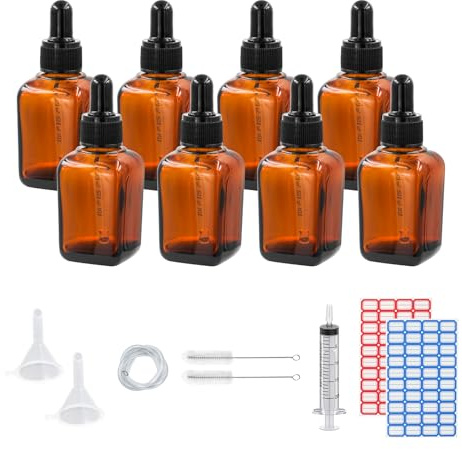 Dondeen Pipettenflasche 30ml,8 pcs braunglas glasflasche pipette,Apothekerflasche,tropfflasche,mit Spritze Trichter,für ätherische Öle, Parfümöle, Flüssigfarbstoffen Aromatherapie Mischungen (30ml)