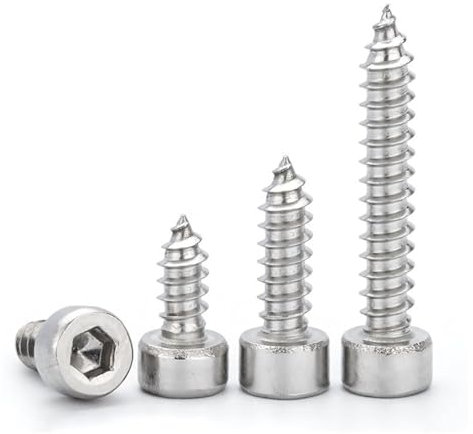 Aqxypas M2 M2.5 M2.6 Selbstschneidende Innensechskantschrauben mit Innensechskant 304 Edelstahl 4 5 6 8 10 12 14 mm Länge(M2.6x12mm 50pcs)