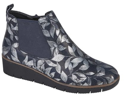 JO & JOE Ladies Croc Patent Chelsea Wedge Ankle Boot With Side Gusset, Inside Zip For Ease Of Wear & Warm Fur Lining. Sizes 4-8 (Navy Floral, UK Footwear Size System, Adult, Women, Numeric, Medium, 4)