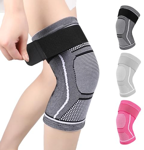 Yasdyri Kniebandage für Männer und Damen Kniestütze Kompression für Kniebandagen mit Verstellbarer Klettverband für Basketball, Volleyball, Yoga, Laufen (Schwarz, S)