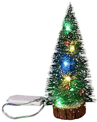 Decorazioni natalizie, mini albero di Natale con base a base di legno artificiale leggera a led Decorazione desktop di pino bianco per la fotografia di casa, 15 cm