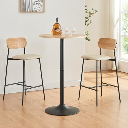 [en.casa] Mesa de Bar bistró Vantaa Redonda Acero 100xØ60cm Roble y Negro
