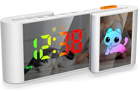 Euakee Wecker Digital, Wecker Kinder mit Niedlicher Katze, S-förmig LED Uhr Digital, 11 Farben Cartoon, Dimmbar, Lautstärke, Schlummer, Nachtlicht für Nachttisch, Schlafzimmer, Room Dekor (Weiß)