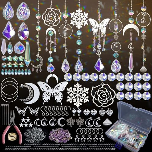 400 Stück Sonnenfänger Kristall Bastelset, DIY Sonnenfänger Fenster Deko Bastelset Erwachsene Suncatcher Windspiel Basteln Hängedekoration für Zuhause Büro Garten Outdoor Hochzeit Party deko