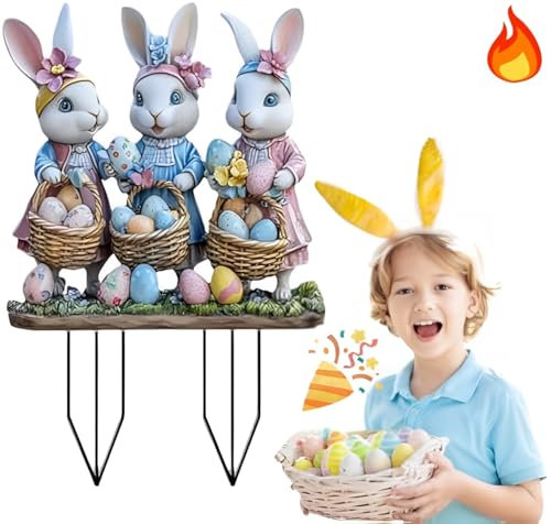 VIMAZ Gartenstecker Osterdeko Zum Stecken, Outdoor Ostern Garten Hasen Deko, Vintage Osterhase Osterei Gartenschilder, Garten Stecker FrüHling Deko Ostern Hase Wetterfest (A)