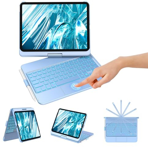 KBCASE Keyboard Case for iPad 10th/A16 11th Generation - 360° Rotatable With Trackpad for 10.9/11 2022-2025, 7 Backlit, UK Layout