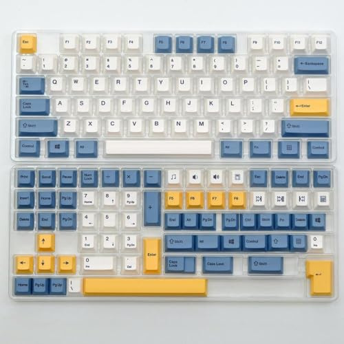 FKRTQIYN PBT Keycaps Set In Pastel Chalk Theme Compatible with MX Switch Mechanical Keyboards Compatible With ISO Layout 7U 144 Keyboards(Apricot Yellow-EN)