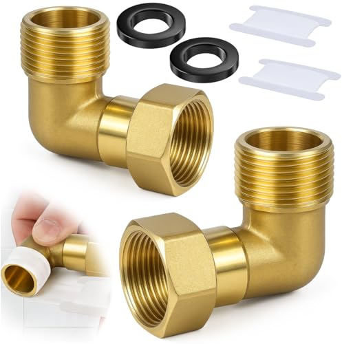 2 Stück Messing Beweglich Verschraubung, Messing Winkel 90°3/4 IG/AG Verschraubung mit PTFE-Dichtungstreifen, Winkelverschraubung 3/4 Zoll Winkel 90 Grad für Trinkwasser Zentralheizungssysteme
