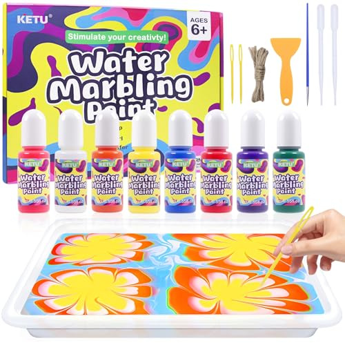 EOPUOZS vatten marmoreringsfärg set för barn, pysselset barn från 6 år, kreativt hantverk, presenter till pojkar flickor från 6 8 9 10 12 år
