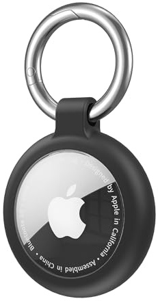 AirTag Holder AirTag Silicone Case, with Key Ring, TPU Waterproof Protective Case for AirTags Keychain for Keys, Bags, Luggage, Pet Collar, Anti-Lost and Scratch-Resistant, Fully Covered (Black)