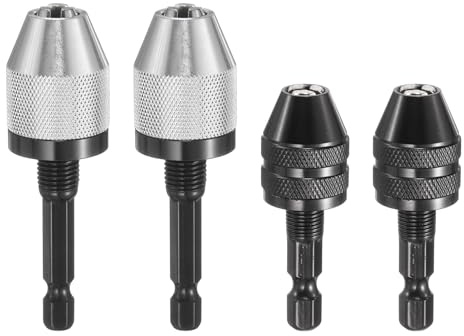 sourcing map 4 Pcs Keyless Drill Chuck Set 0.3-6.5 mm Chuck Conversion Adapter with 1/4 Shank for Electric Drills, Cordless Screwdrivers, and Rotary Tools, Black and Silver