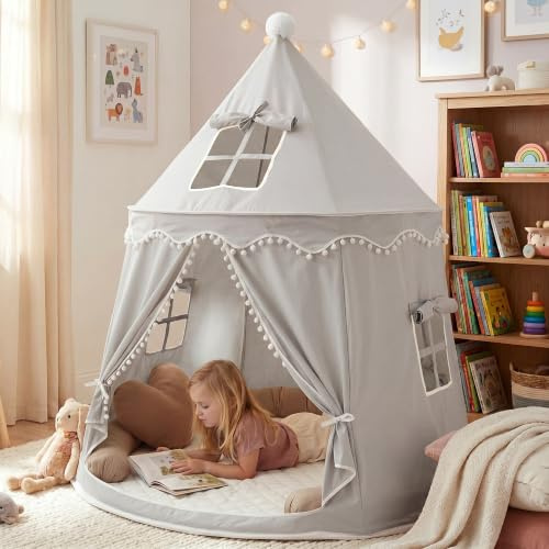 ALRITHO® Spielzelt Kinder aus weichem Silky-Cotton in Delfin Grau 110x110x130cm | Kinderzelt Indoor mit TripleAir-Effect, gemütlicher Bodenmatte & Tragetasche | stabile Kuschelhöhle fürs Kinderzimmer