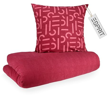 Esprit - Biancheria da letto in flanella, 140 x 200 cm, in cotone rosso, set di biancheria da letto di lusso, 2 pezzi, ecologico, caldo e soffice, 140 x 200-1, copripiumino e 1 federa 70 x 90 cm