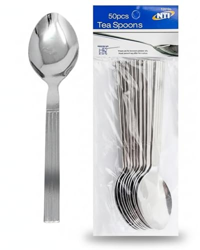Set of 50 Stainless Steel Teaspoons – Durable Tea & Coffee Mixing Spoons – Perfect for Home, Kitchen, Café & Restaurant – Dishwasher Safe