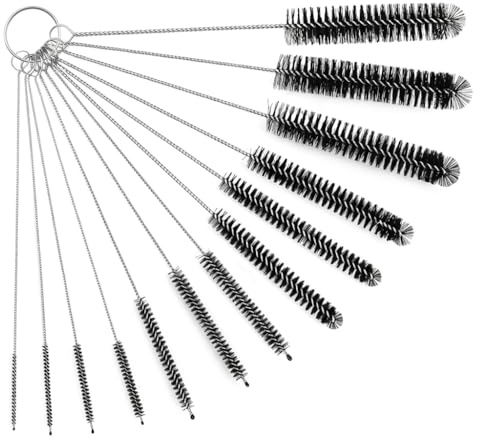 Goupillon Biberon, Brosses de Nettoyage 13 pièces, Brosse en Nylon 21 cm, Mini Brosse en Acier Inoxydable, pour Bouteilles, Pailles, Biberons, Tasses, Tuyaux, Machines à Café - Noir