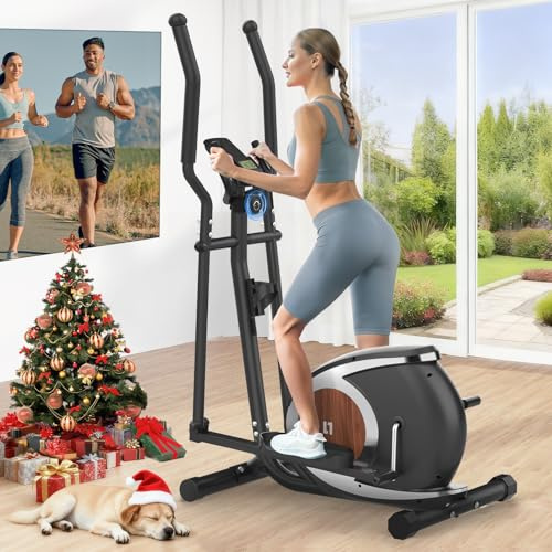 Neezee Vélo Elliptique avec Soutenir l'APP Bluetooth Fitness, 16 Niveaux de Résistance Réglables, Volant d'inertie 6 KG, Écran LCD, Porte-Bouteille, Velo Elliptique Ultra Silencieux pour La Maison