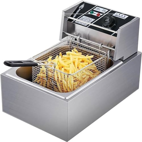 Freidora comercial, freidora eléctrica de encimera for uso comercial y doméstico, con cesta y tapa for cocinas domésticas y restaurantes, capacidad 10 l/10,5 qt