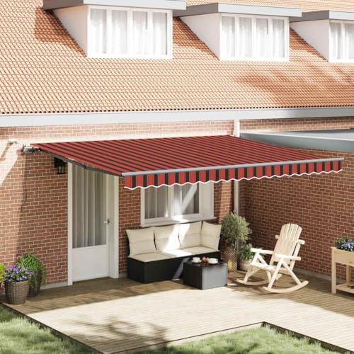 Brise-vue pour balcon - Store rétractable avec tissu orange et marron - 450 x 300 cm - Sans perçage - Pour jardin et terrasse