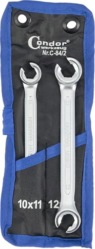 CONDOR Werkzeug 84-2 | Leitungsschlüssel-Satz Offener Ringschlüssel-Satz | 2-tlg. | SW 10x11-12x13 mm | Chrom-Vanadium-Stahl | Bremsleitungsschlüssel Satz für Werkstatt und Heimwerker