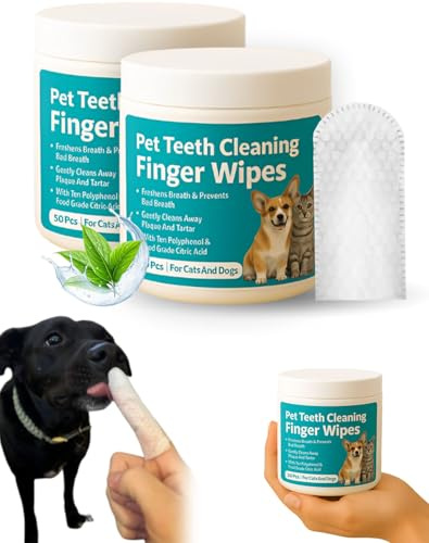 Elarie Natural Pet Dental Finger Wipes — No Brushing Pets Oral Care Wipe for Fresh Breath, No Water Required, Gentle Formula, Suitable for Dogs and Cats of All Ages, Ideal for Daily Oral Care (100PCS)