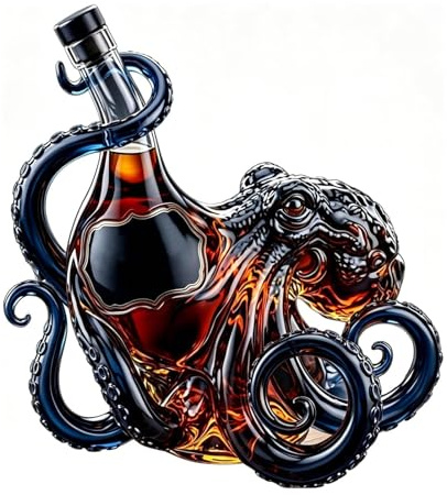 NostalHome Octopus Shaped Rum Bottle, 350ml Glass Decanter, Borosilicate Liquid Container, Artistic Deep Sea Design, for Whiskey Spirit Soda, Home Bar Decoration Black 350ml