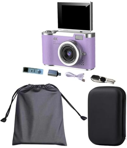 Ysyqkn 1 Fotocamera Digitale Schermo Rotante 2.4 Pollici Fotocamera Compatta 48MP Digitale 8X Flash modalità Bellezza Custodia Impermeabile Adatta per