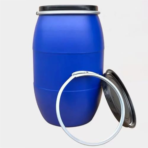 JIAOCKJIAO Blå Plasttunna med Lock, Bredhalsfat Med Metalllåsring, Lufttät Design Regnvattenfat, Livsmedelsklassad Fraktfat, Nödvattenfat for Fabrikens Restaurang Hem Foderfat(160L)
