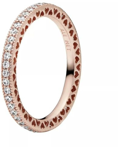 Pandora Signature Ring Funkeln und Herzen, 14-karätig Roségold-vergoldet, mit klarem Cubic Zirkonia