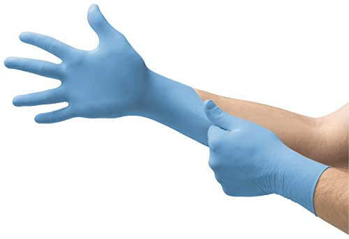 Ansell VersaTouch 92-210 Nitril Handschuhe, Chemikalien- und Flüssigkeitsschutz, Blau, Größe 8.5-9 (100 Handschuhe pro Spender)