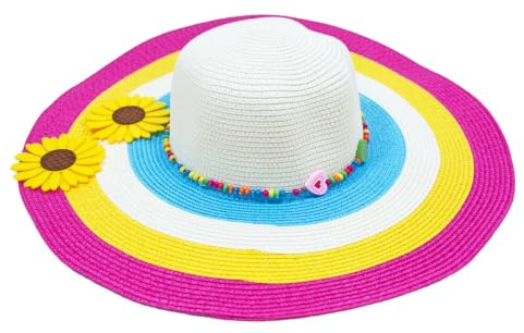 Das Kostümland Damen Sommer Hut mit Sonnenblumen Big Flower | Weiß Pink zum Gärtner Blumenwiesen Garten Kostüm Fasching Einheitsgröße Mottoparty Fasching Gärtnerschürze Gärtnerin Hippie Flower Power