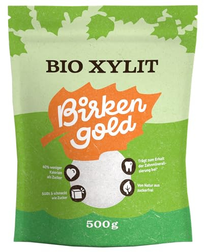 Birkengold Bio Xylit, 500 g Beutel | aus biologischer Landwirtschaft | 40% weniger Kalorien | zahnfreundlich | ideal zum Kochen und Backen | glykämischer Index von 11
