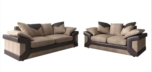 Amazing Sofas LARGE DINO CORNER SOFAS OR 3 & 2 SEATER JUMBO CORD GREY BLACK BEIGE BROWN (brown beige)