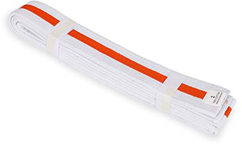 MACS White with Colored Stripe Belt 1.75'' wide Martial arts/Karate/Taekwondo (sz 0-8) (White with Orange Stripe, 1)