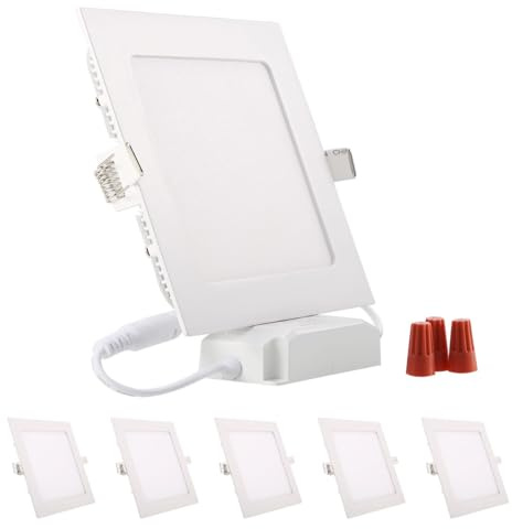 Greenclick 5er 9W LED Panel Weiß eckig Deckenleuchte Dimmbar Einbaustrahler, extrem flach, 230V 720Lumen ersetzt 60W Leuchtstoffröhren (4000k, 9w eckig Panel)