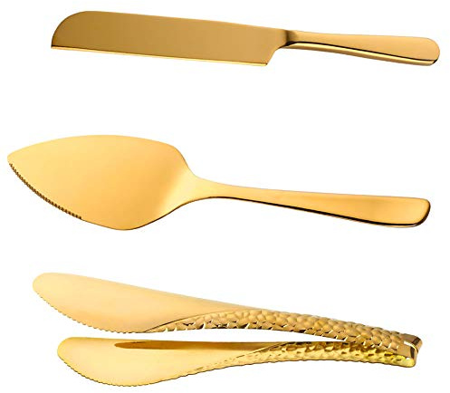 Bisda 3 Pièces Pelle à Gâteau Or Couteau à Gâteau Pince à Pain en Acier Inoxydable, Pelles à Tarte Serveur pour Pizza, Pâtisserie, Fromage