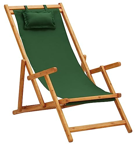 vidaXL Faltbarer Strandstuhl, Campingstuhl, Gartenstuhl, Terrassenstuhl, Außenbereich, Stoff, grün, Eukalyptusholz, robust