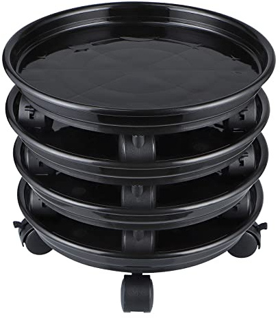 Skelang 4 Pcs Plant Caddy 11.8 Inches, Plant Pallet with Brake Wheels, Plant Stand Roller for Indoor and Outdoor Heavy Duty Planter, Load Capacity 125 Lbs (Black)