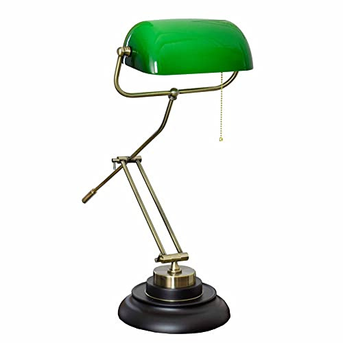 BOTOWI Amerikanische Vintage Banker Lampe Traditionelle Grüne Glas Schreibtischlampe mit Verstellbarer Höhe zum Studieren Lesen Schlafzimmer Wohnzimmer Nachttisch